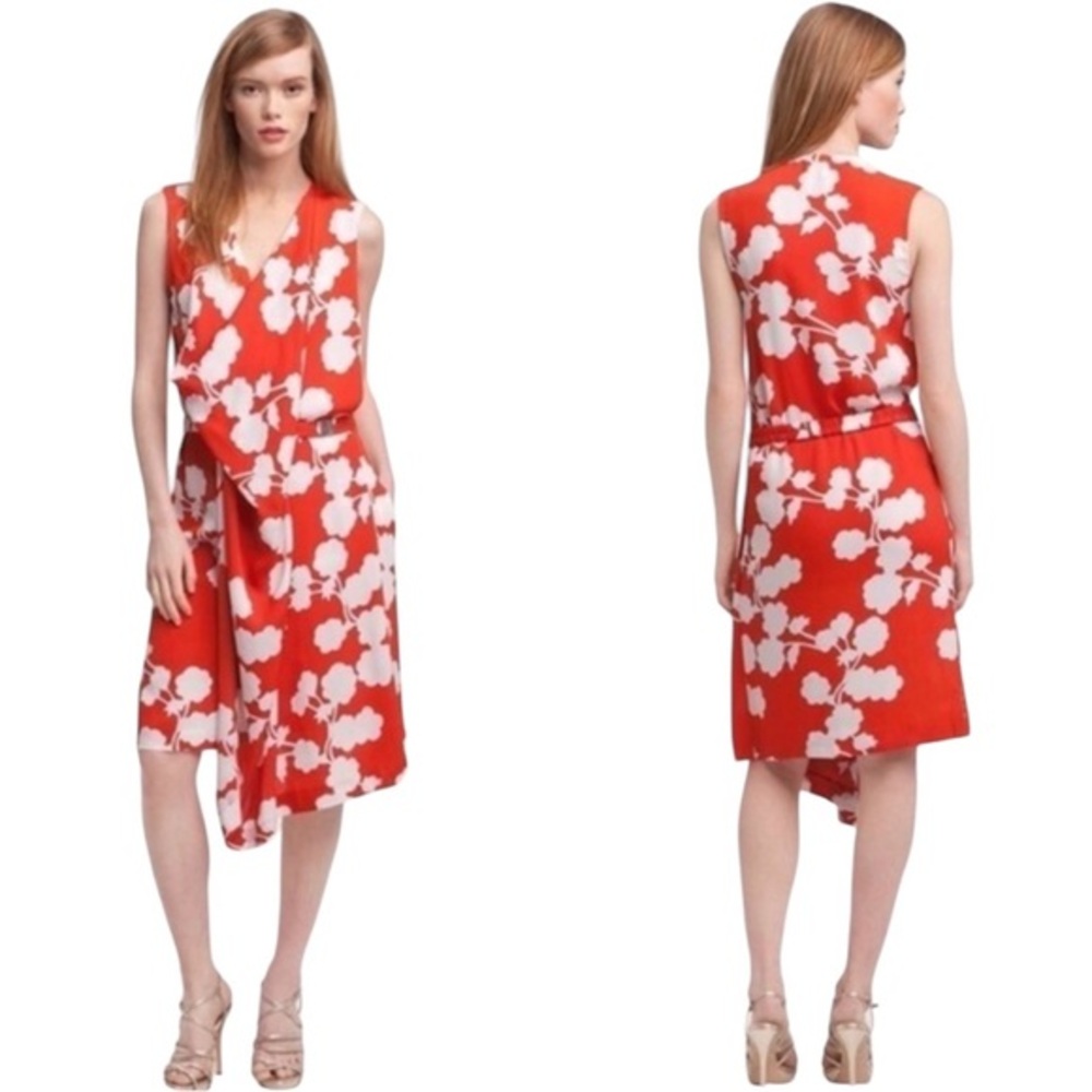 DIANE VON FURSTENBERG NAIRA ORANGE WHITE SLEEVELESS SILK SHORT DRESS 2